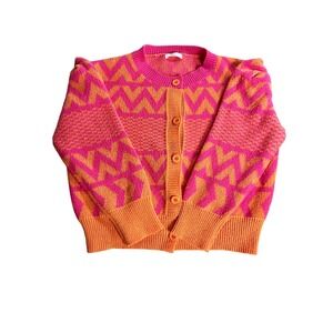 Talulah Women's Zig Zag Knit Cardigan Sweater Pink Orange Puff Sleeve Size 1X